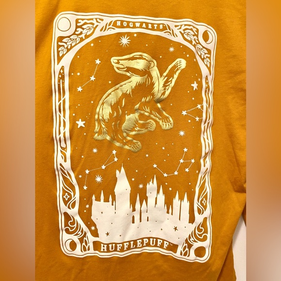 Harry Potter Hufflepuff Graphic Tee Long Sleeve Golden T Shirt - Picture 4 of 7